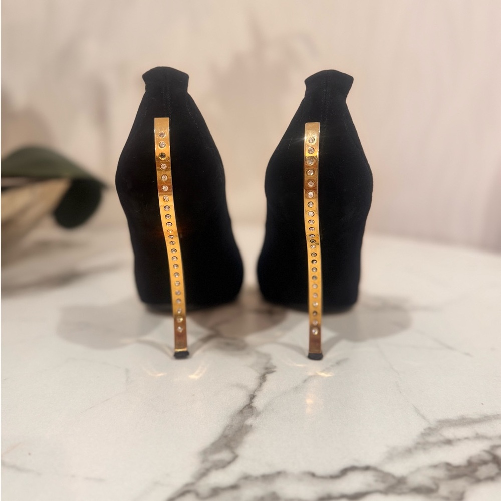 Lorenzi Elegant Suede Black and Gold Women's Heels